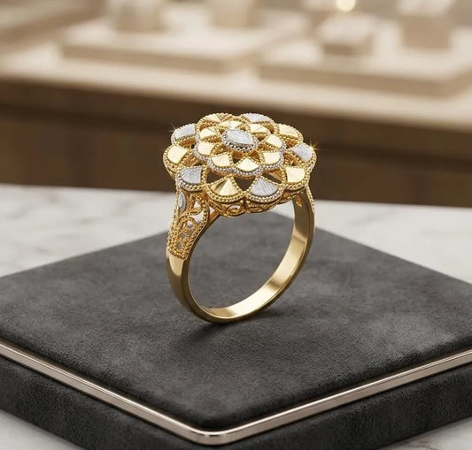 Golden Floral Gemstone Ring for Women