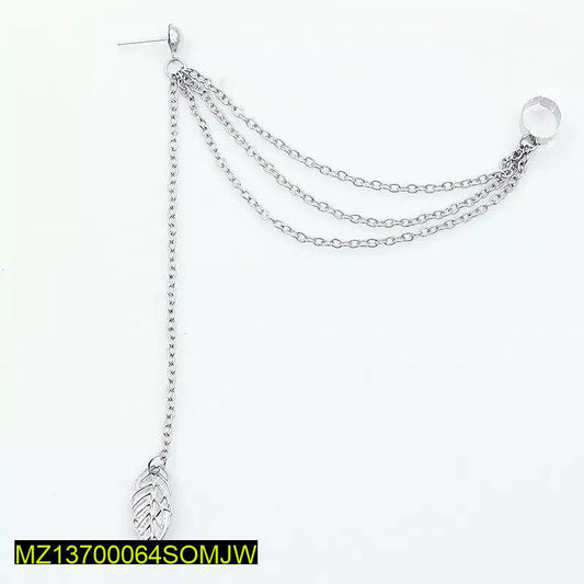 Gold Silver Leaf Chain Ear Cuff Earrings Pair 2PCS