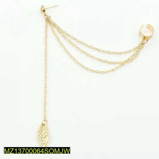 Gold Silver Leaf Chain Ear Cuff Earrings Pair 2PCS