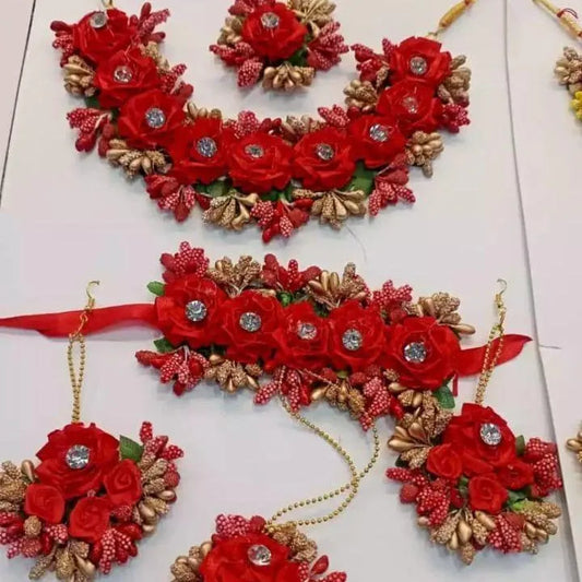 Floral Mehndi Jewelry Set Yellow Red Alloy