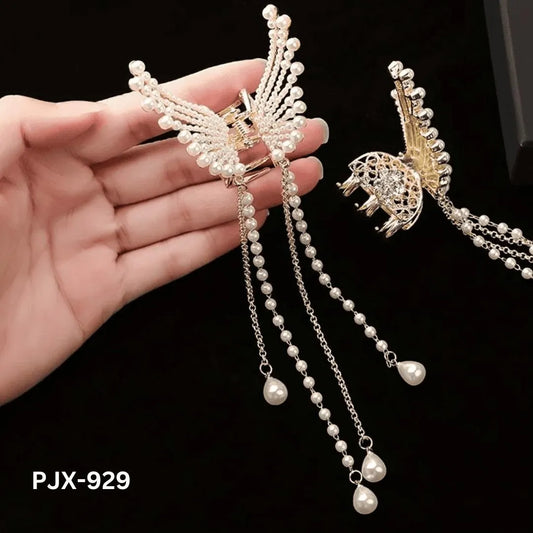 Butterfly Hair Claw with Zircon \u0026 Pearl Tassels Silver Gold