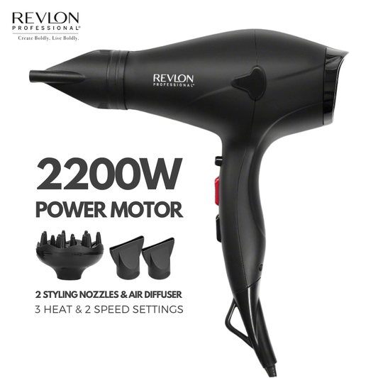 Hair Dryer 2200W with 2 Styling Nozzles & Air Diffuser