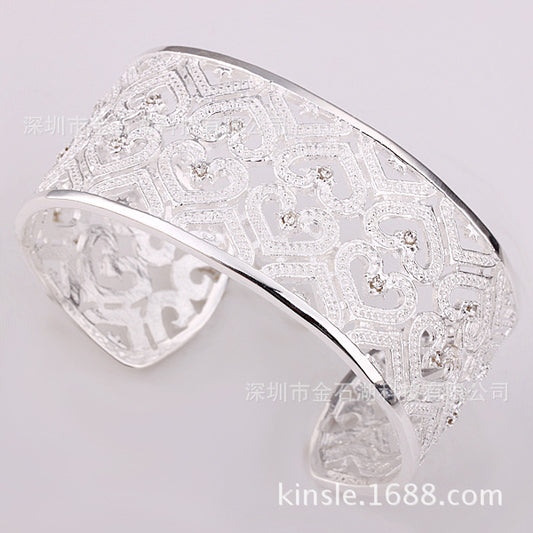 Silver Heart Bracelet with Zircon Stones for Women