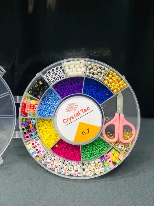 Crystal Tag Round Beads Box with Scissors