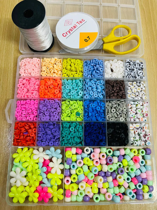 DIY Jewellery Beads Clay Beads With Scissor Elastic & Crystal Tag
