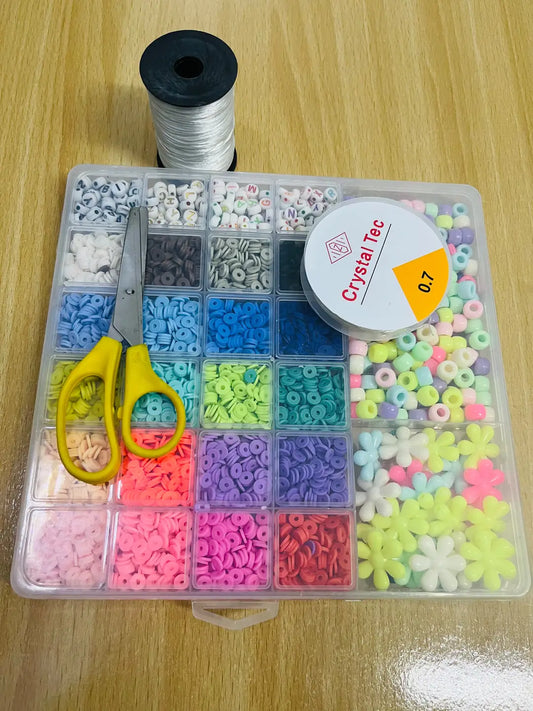 DIY Jewellery Beads Clay Beads With Scissor Elastic & Crystal Tag