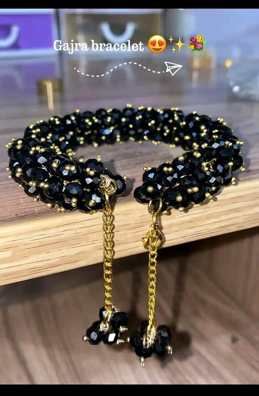 Black Crystal Gold Plated Gajra Bracelet for Women