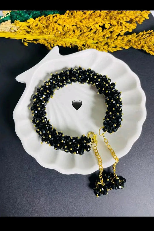 Black Crystal Gold Plated Gajra Bracelet for Women