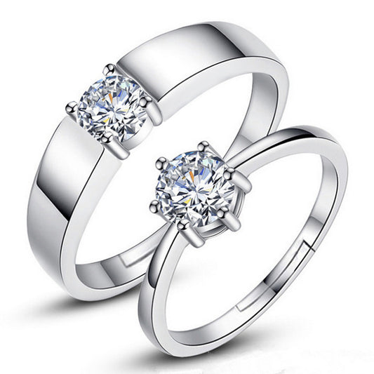 Korean Style Single Diamond Open Ring for Women Wedding 925 Silver