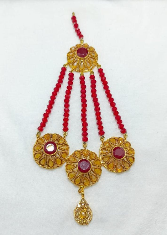 Resin Polish Jhumar Red Gold Wedding Party Wear