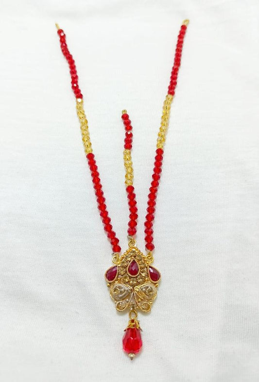 Matha Patti Necklace Red Gold Stones Lightweight Bridal Jewelry
