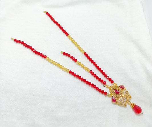 Matha Patti Necklace Red Gold Stones Lightweight Bridal Jewelry