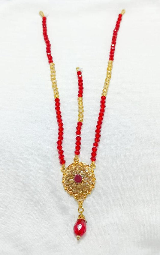 Matha Patti Golden Red Stone Lightweight Wedding Wear