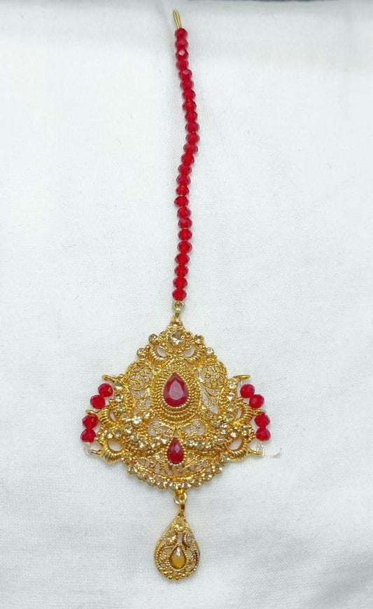 Premium Quality Bindiya with Red Beads \u0026 Crystal Stones