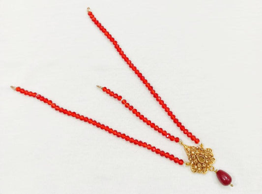 Golden Pendant with Red Beads for Women