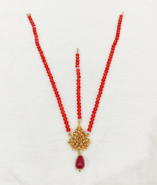 Golden Pendant with Red Beads for Women