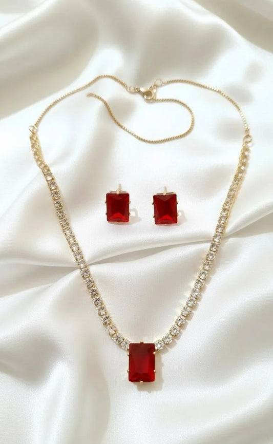 Red Gemstone Pendant Set for Weddings \u0026 Festivals