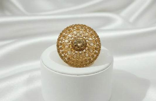 Golden Adjustable Ring with Floral Filigree Design