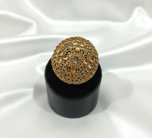 Golden Antique Adjustable Ring for Bridal \u0026 Party Wear