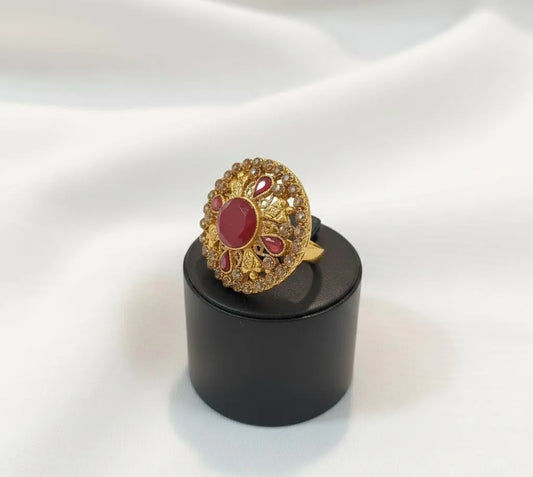 Adjustable Maroon Gold Ring for Weddings \u0026 Daily Wear