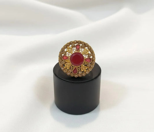 Adjustable Maroon Gold Ring for Weddings \u0026 Daily Wear