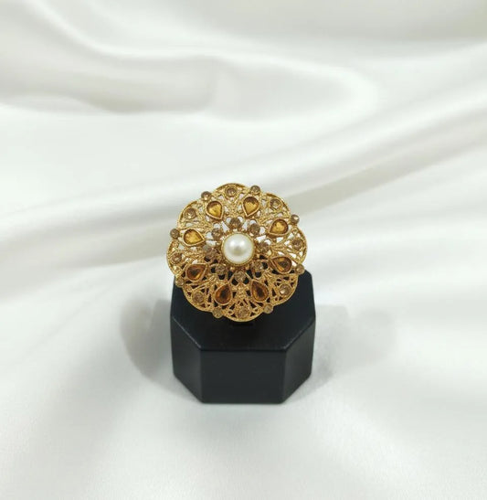 Adjustable Gold Pearl Ring for Pakistani Women