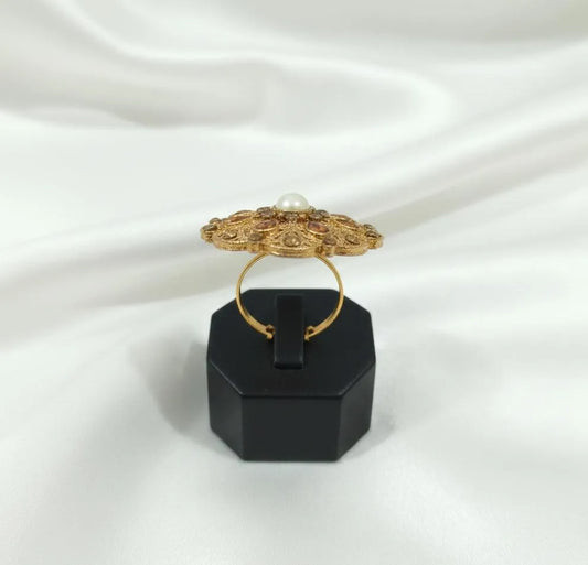 Adjustable Gold Pearl Ring for Pakistani Women