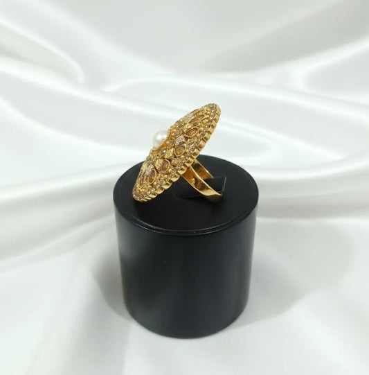 Adjustable Gold Pearl Ring for Weddings \u0026 Daily Wear