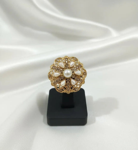 Adjustable Gold Pearl Ring for Weddings \u0026 Daily Wear