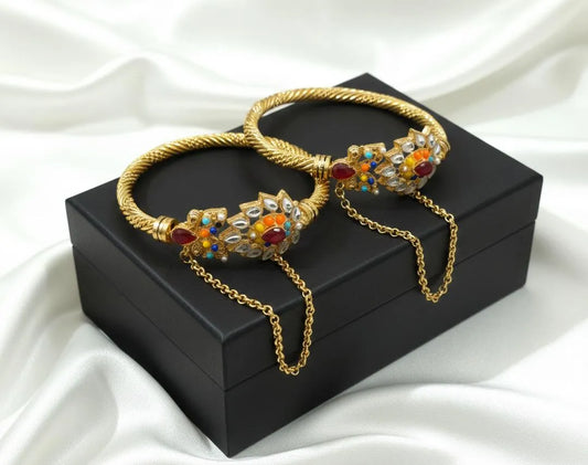 Gold Toned Gemstone Bangles Set for Weddings \u0026 Parties