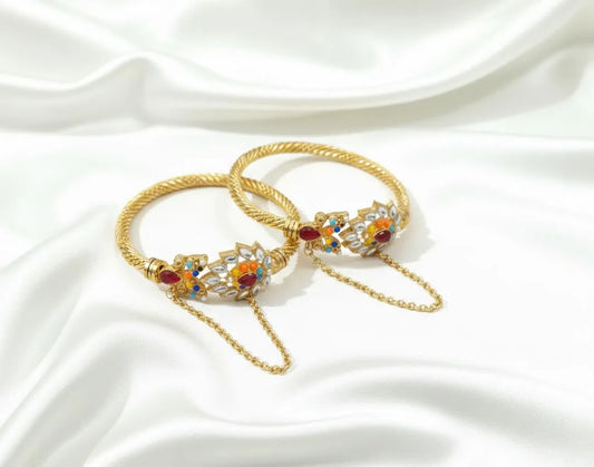 Gold Toned Gemstone Bangles Set for Weddings \u0026 Parties