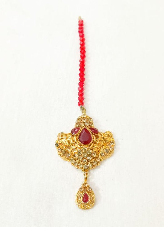 Golden Polish Bindiya with Red Beads for Eid \u0026 Weddings