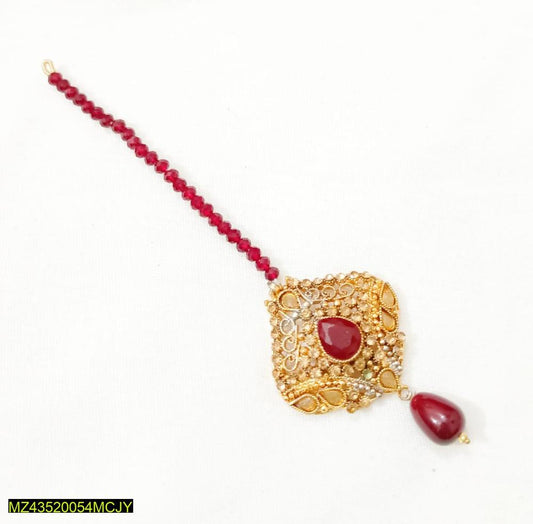 Golden Bindiya with Red Gemstone Centerpiece for Women