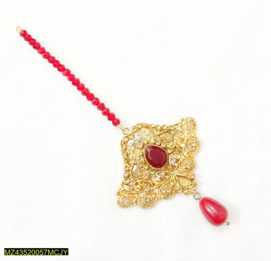 Golden Polish Bindiya with Red Gemstone Chain