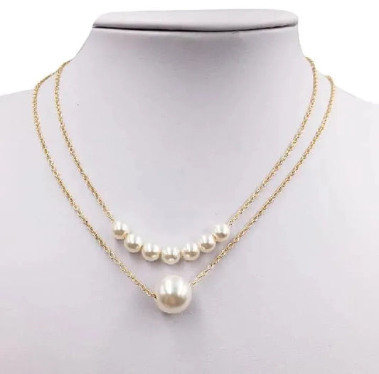 2 Layered Gold Plated Pearl Necklace for Women