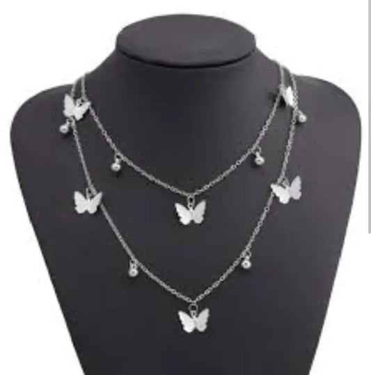 Silver Butterfly Necklace \u0026 Earrings Set for Women