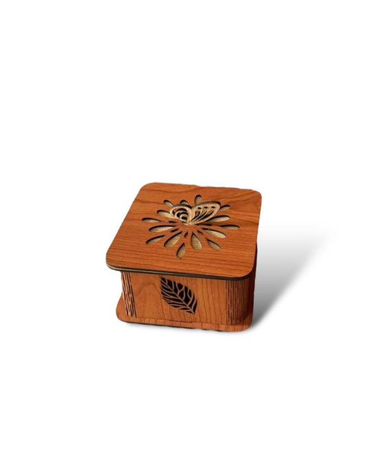 Wooden Jewelry Box with Flower \u0026 Leaf Design