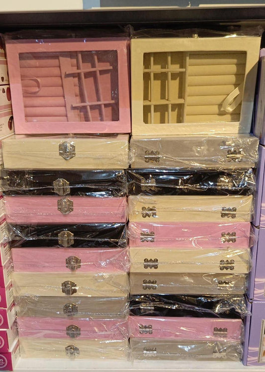 Velvet Jewelry Box Pink Grey Clear Glass Closure