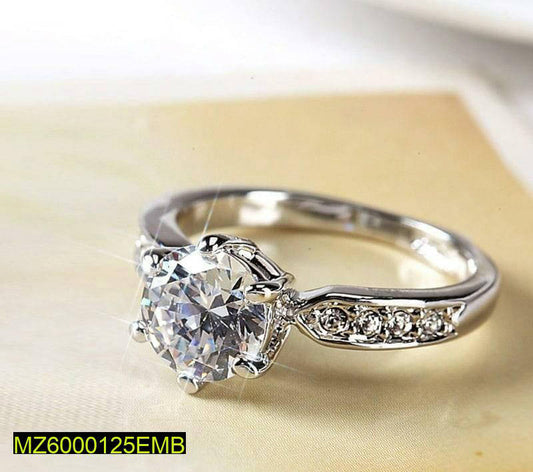 Cubic Zirconia Ring Adjustable Silver Plated for Women