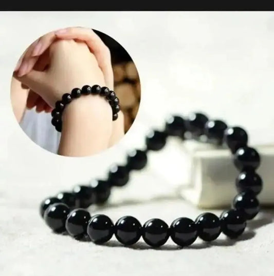 Black Bead Charm Bracelet Adjustable Unisex Daily Wear