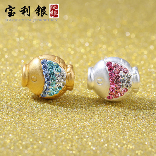 Fish Shape S999 Silver Rhinestone Beads