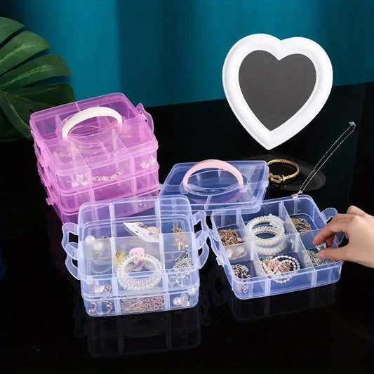 Clear 3-Layer Jewelry Organizer Box for Home Office Storage