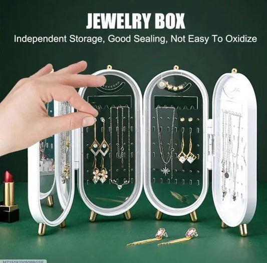 Elegant White Jewelry Display Box with Hooks