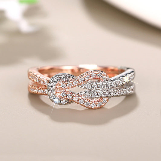 Two-Color Zircon Infinity Ring for Women Daily Wear Jewelry