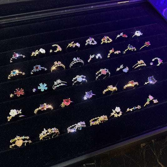 Adjustable Korean Crystal Flower Rings for Women